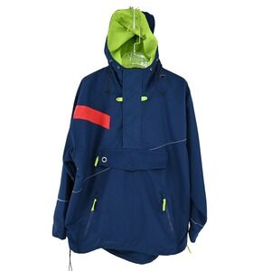 WGC Navy Colorblock Anorak Pullover Hooded Jacket Neon Green Mens L Gorpcore